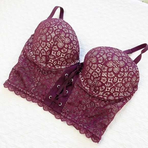 BUY 1 GET 1 FREE Victoria’s Secret Corset bra padded demi lace up balconette 34d - Picture 1 of 8